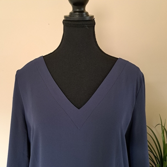 Loft Blouse Tie Back Blue Women's Small V-neck Long Sleeved Gathered Shoulder - Picture 7 of 16